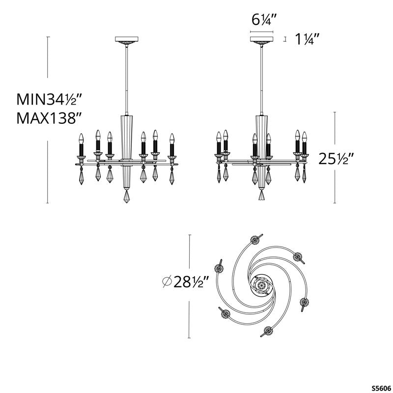Tempest 6 Light Crystal Chandelier