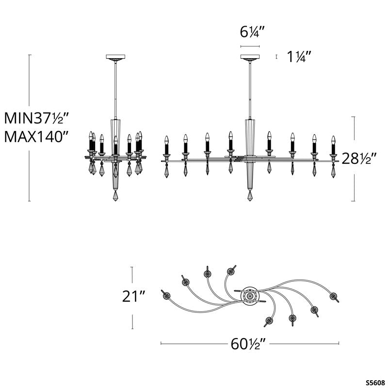 Tempest 8 Light Crystal Linear Chandelier