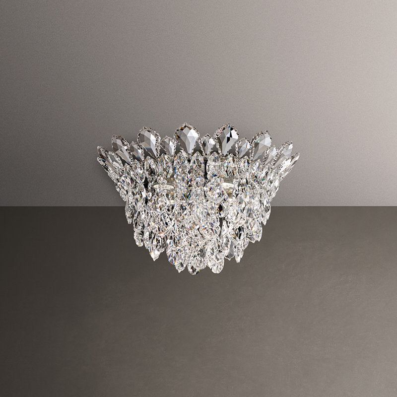 Trilliane Strands 4 Light 17in x 10.5in Flush Mount in Polished Stainless Steel with Clear Heritage Handcut Crystals
