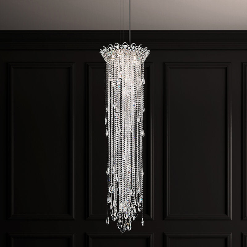 Trilliane Strands 5 Light 21in x 72in Chandelier in Polished Stainless Steel with Clear Heritage Handcut Crystals