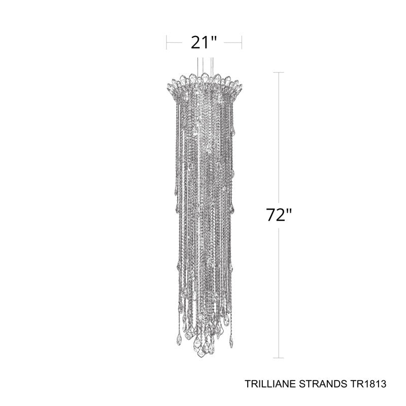 Trilliane Strands 5 Light 21in x 72in Chandelier in Polished Stainless Steel with Clear Heritage Handcut Crystals