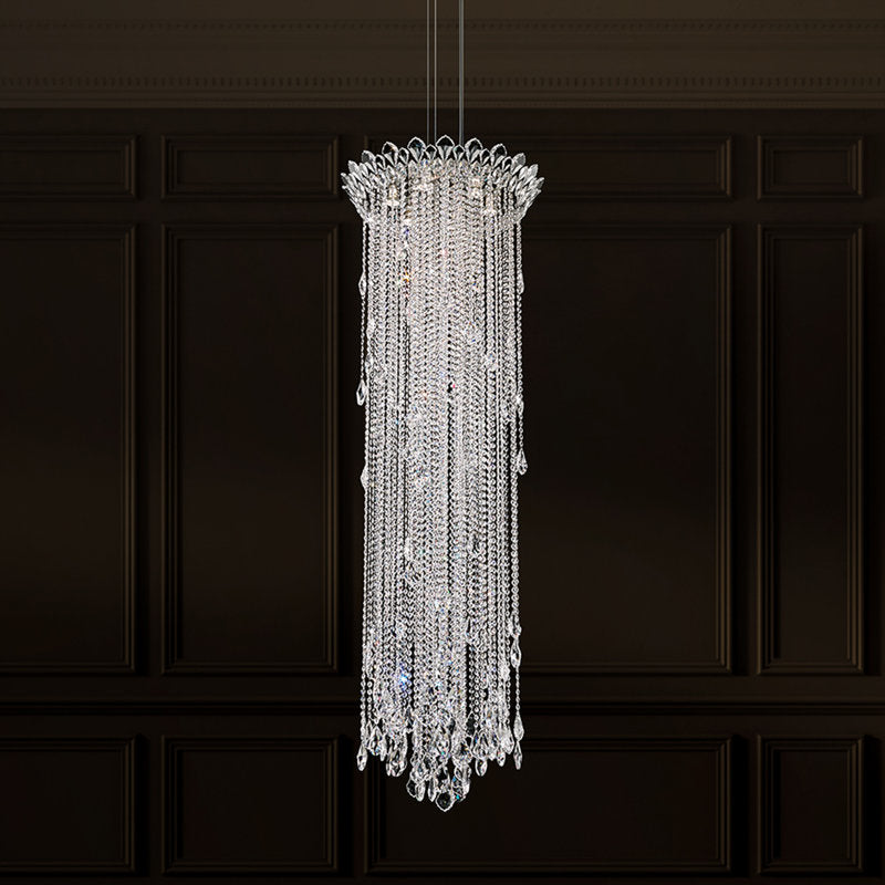 Trilliane Strands 6 Light 24in x 73in Chandelier in Polished Stainless Steel with Clear Heritage Handcut Crystals