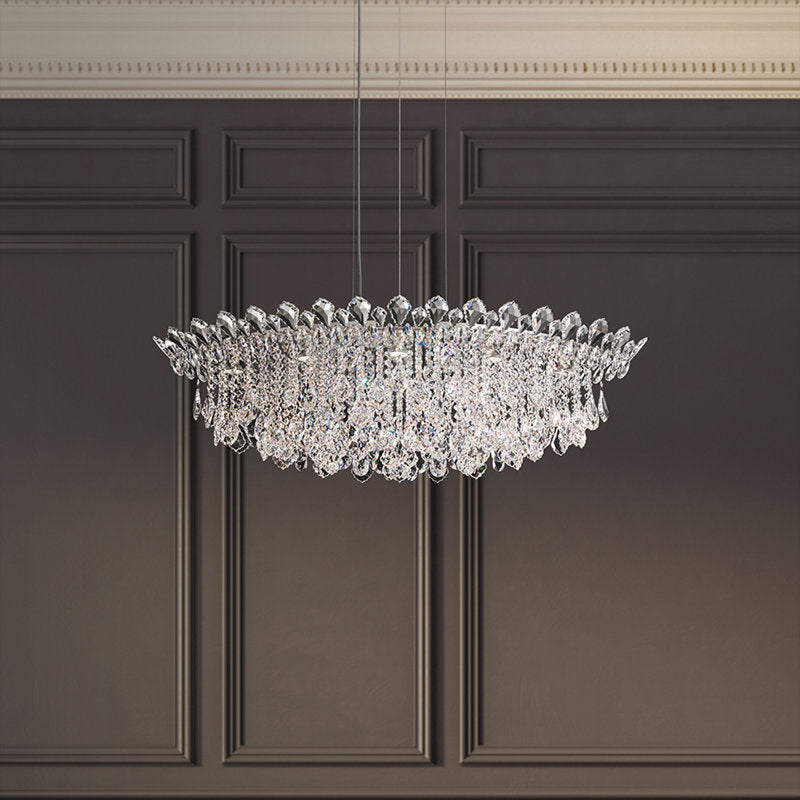 Trilliane Strands 8 Light 45in x 15in Pendant in Polished Stainless Steel with Clear Radiance Crystals