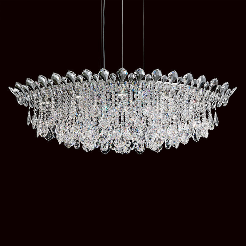 Trilliane Strands 8 Light 45in x 15in Pendant in Polished Stainless Steel with Clear Radiance Crystals
