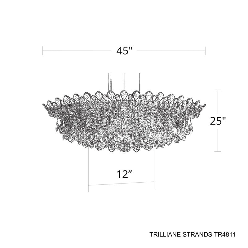 Trilliane Strands 8 Light 45in x 15in Pendant in Polished Stainless Steel with Clear Radiance Crystals