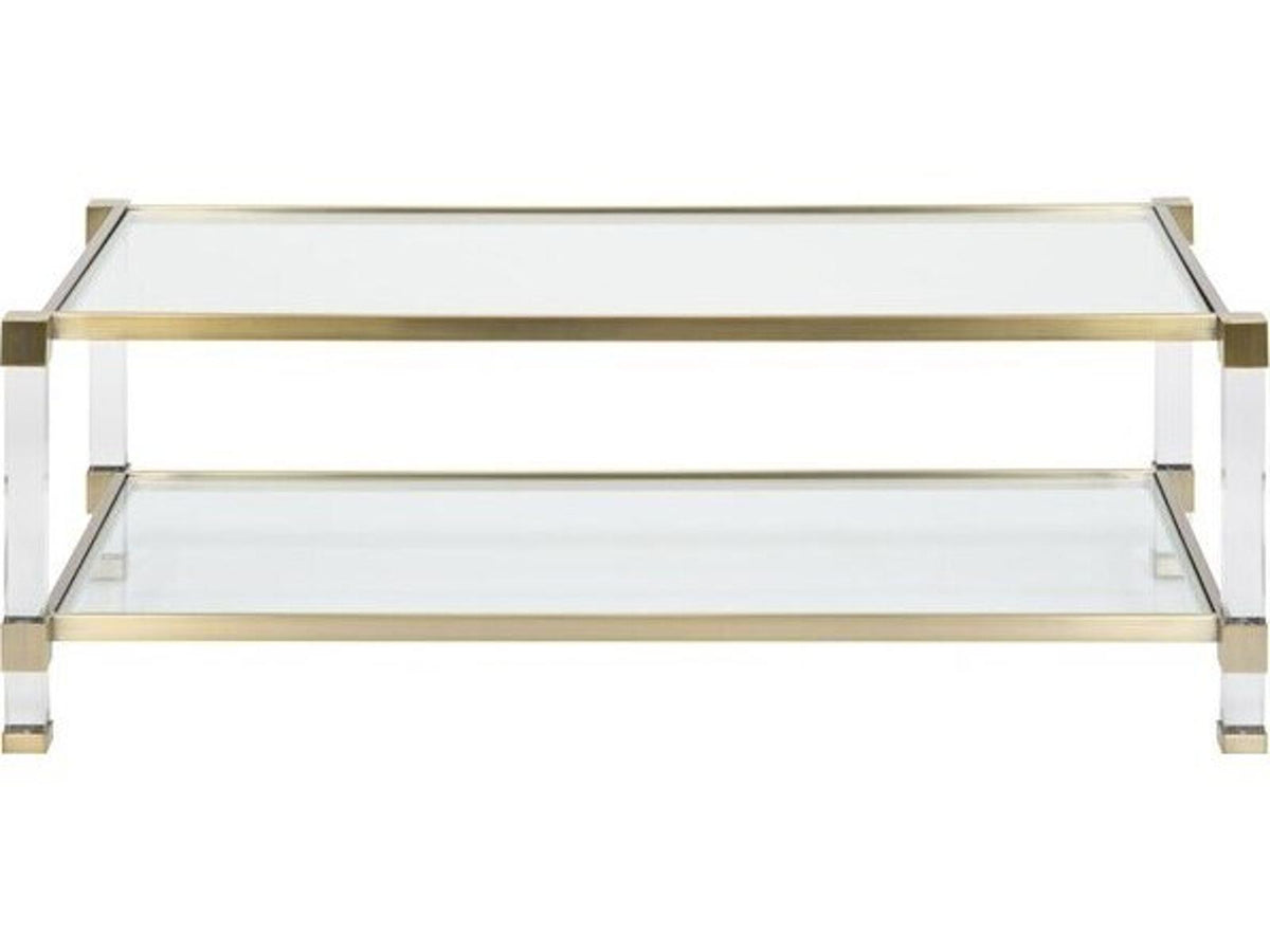 New Field Rectangular Glass Coffee Table with Satin Brass