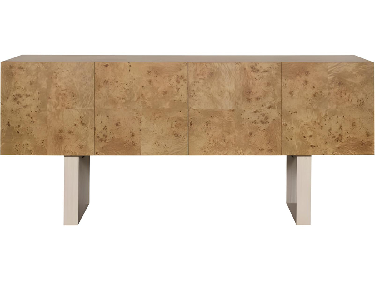 Edge Buffet in Camel with Travertine Base and Satin Brass Accents