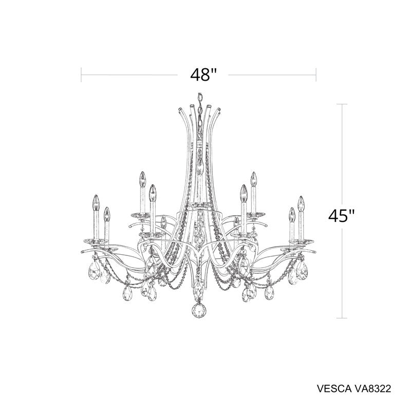 Vesca 12 Light 45in x 40in Two-Tier Chandelier in Heirloom Bronze with Clear Radiance Crystals