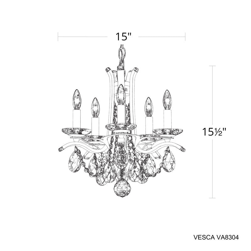 Vesca 5 Light 15in x 15in Pendant in Black with Clear Heritage Handcut Crystals