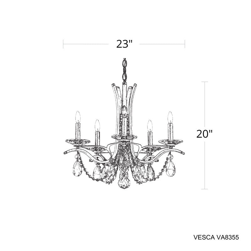 Vesca 5 Light 23in x 20in Chandelier in Ferro Black with Clear Heritage Handcut Crystals