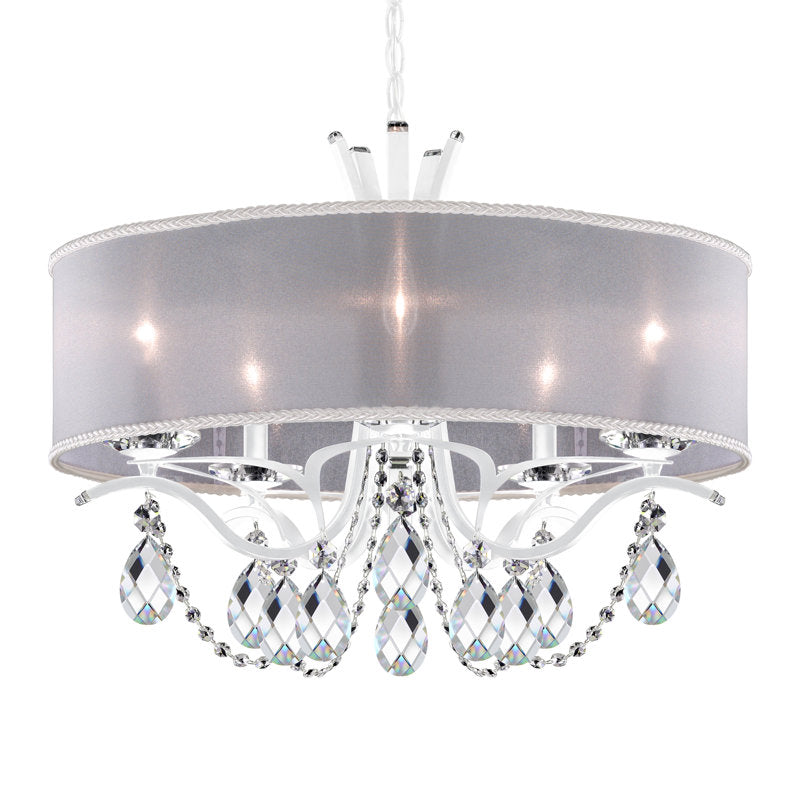 Vesca 5 Light 24in x 20in Chandelier with Gold Drum Shade in White with Clear Radiance Crystal