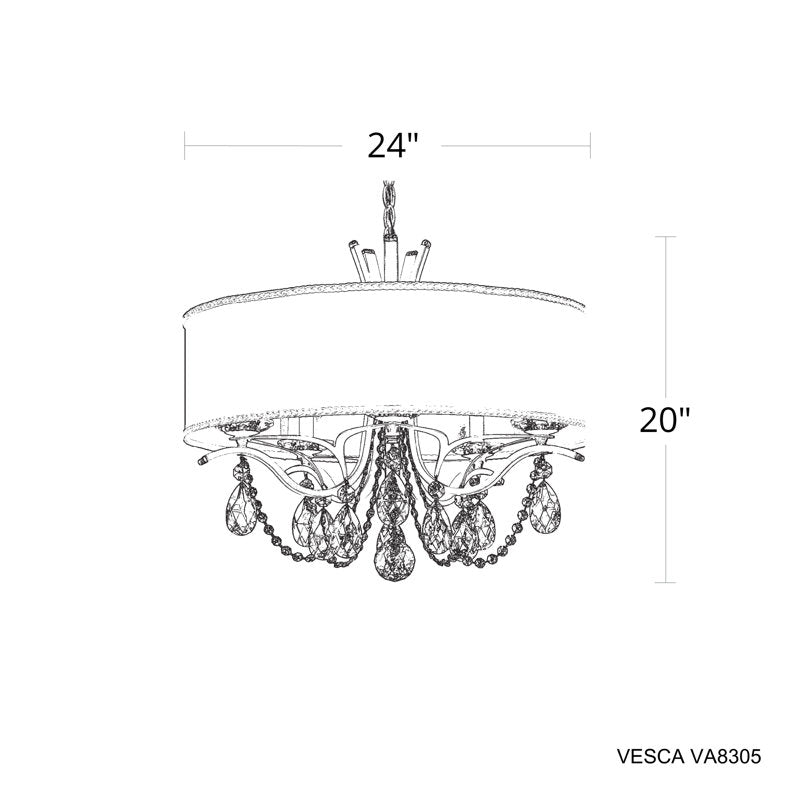 Vesca 5 Light 24in x 20in Chandelier with Gold Drum Shade in White with Clear Radiance Crystal