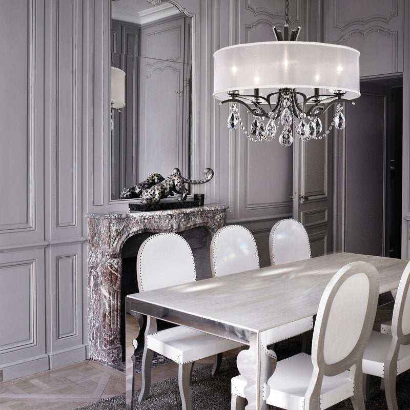 Vesca 5 Light 24in x 20in Chandelier with Gold Drum Shade in White with Clear Radiance Crystal