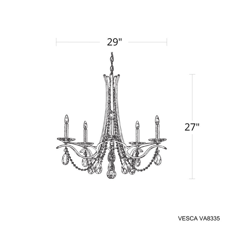 Vesca 5 Light 29in x 27in Chandelier in Heirloom Gold with Clear Radiance Crystals
