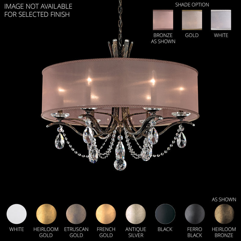 Vesca 6 Light 28in x 24in Chandelier with Gold Drum Shade in Heirloom Bronze with Clear Radiance Crystal