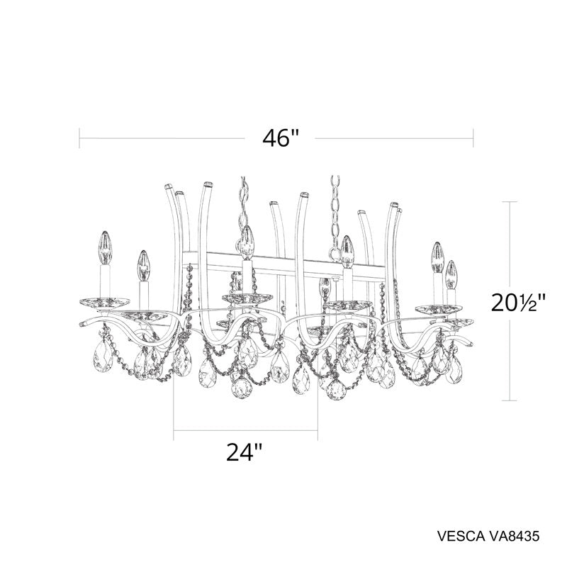 Vesca 8 Light 46in Rectangular Chandelier in Heirloom Bronze with Clear Radiance Crystals