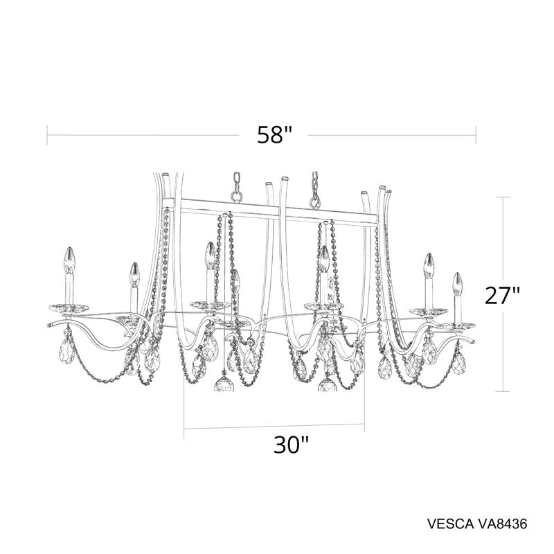 Vesca 8 Light 58in Rectangular Chandelier in Black with Clear Heritage Handcut Crystals