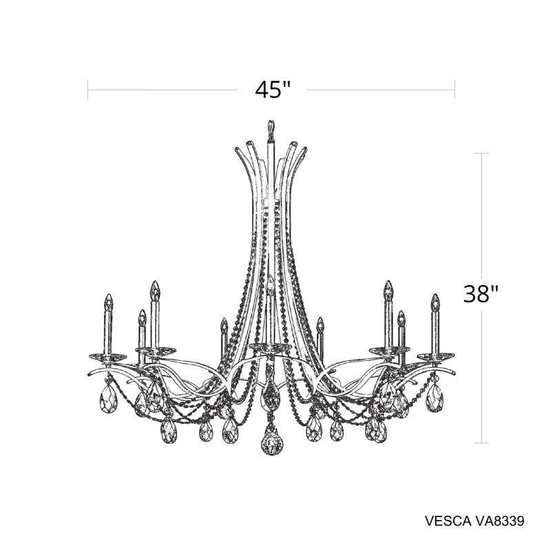 Vesca 9 Light 45in x 38in Chandelier in Etruscan Gold with Clear Heritage Handcut Crystals