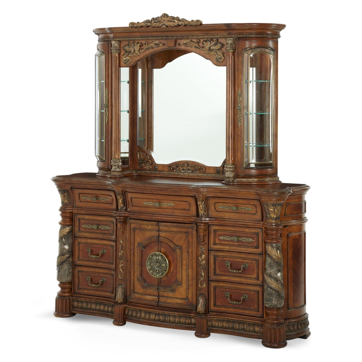 Michael Amini Villa Valencia Dresser with Mirror - Classic Chestnut