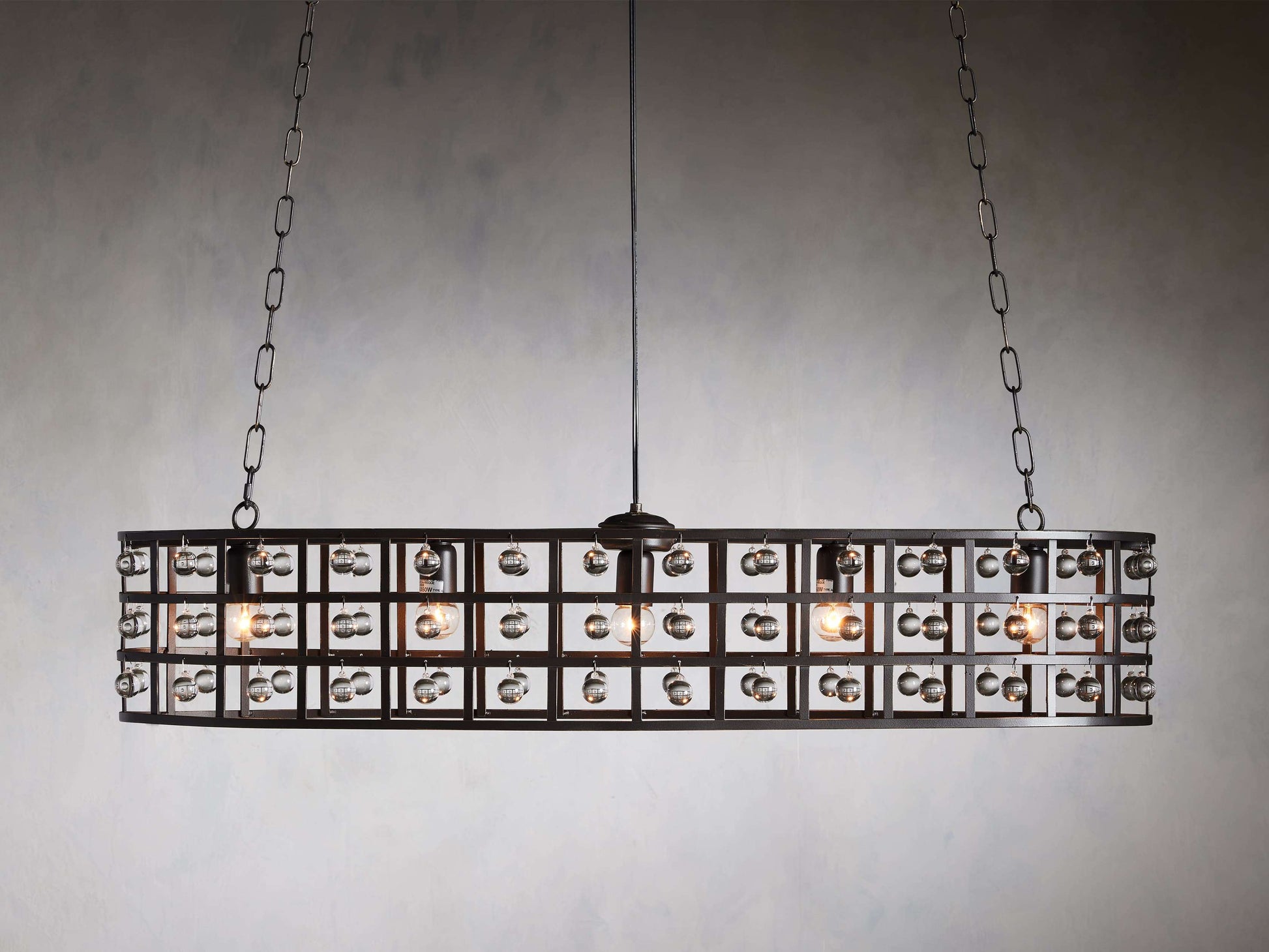 Antiqued Crystal Oval Cage Chandelier