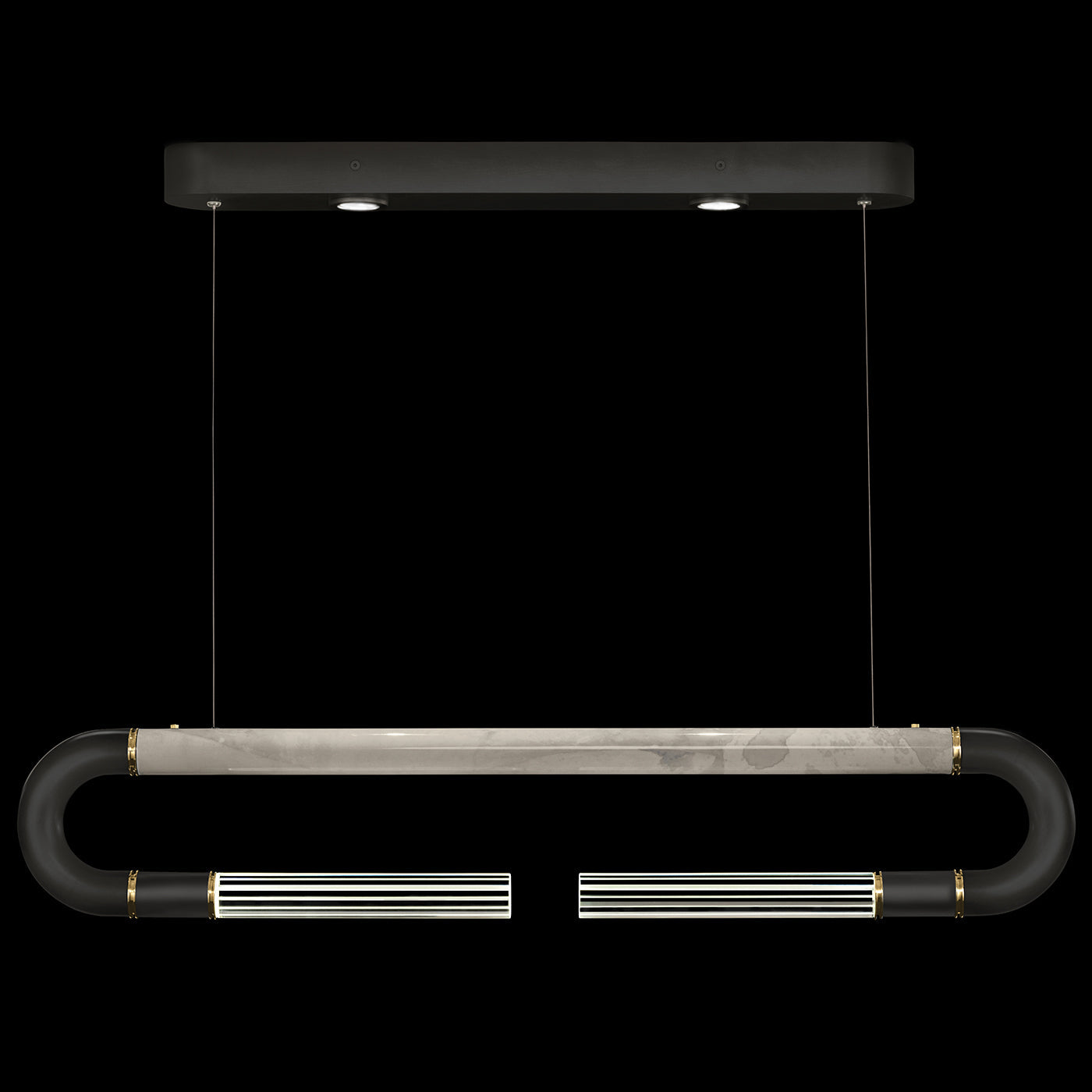 Antonia 52-Inch Sculptural Linear Pendant / Black / Brass / Smoke