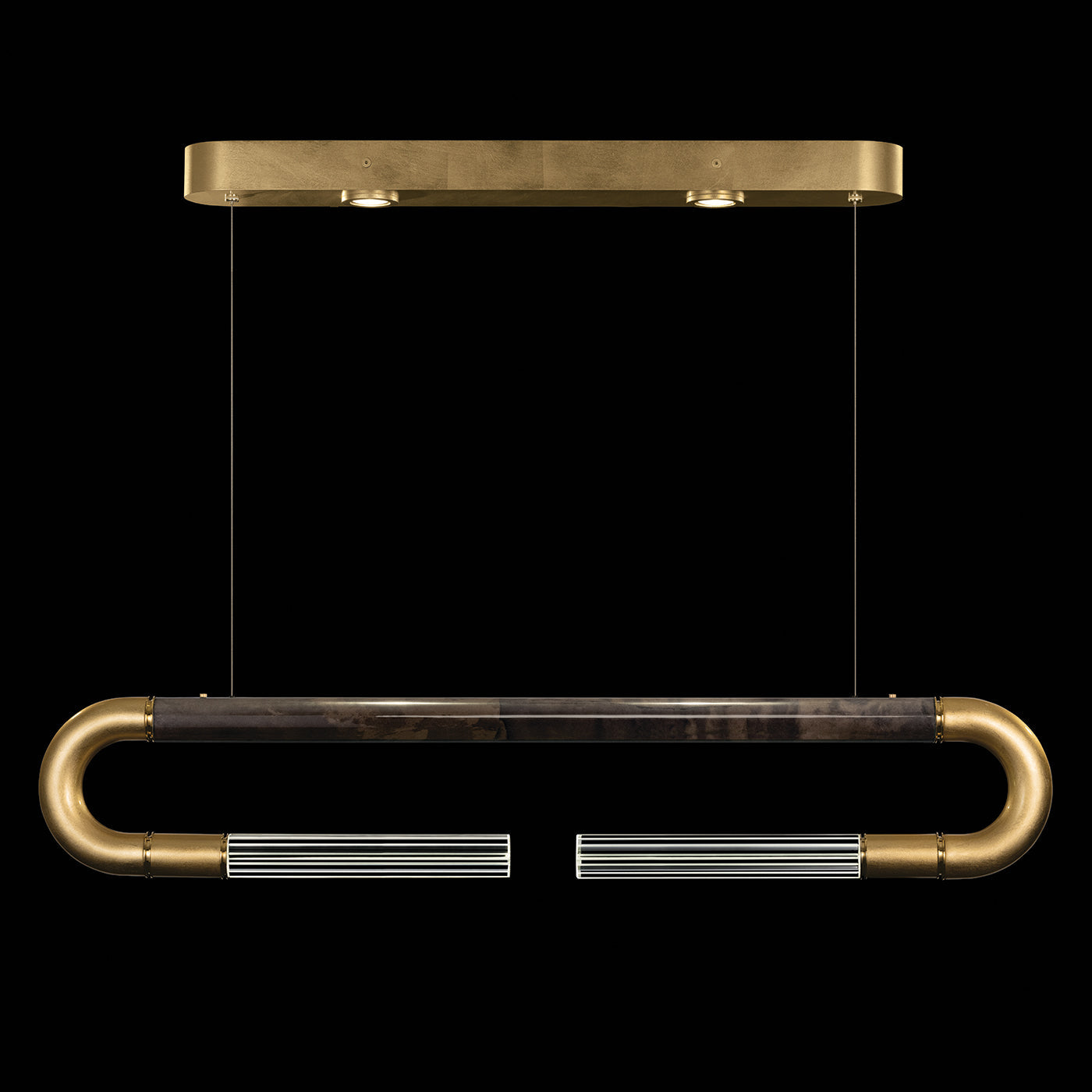 Antonia 52-Inch Sculptural Linear Pendant / Gold Leaf / Brass / Charcoal