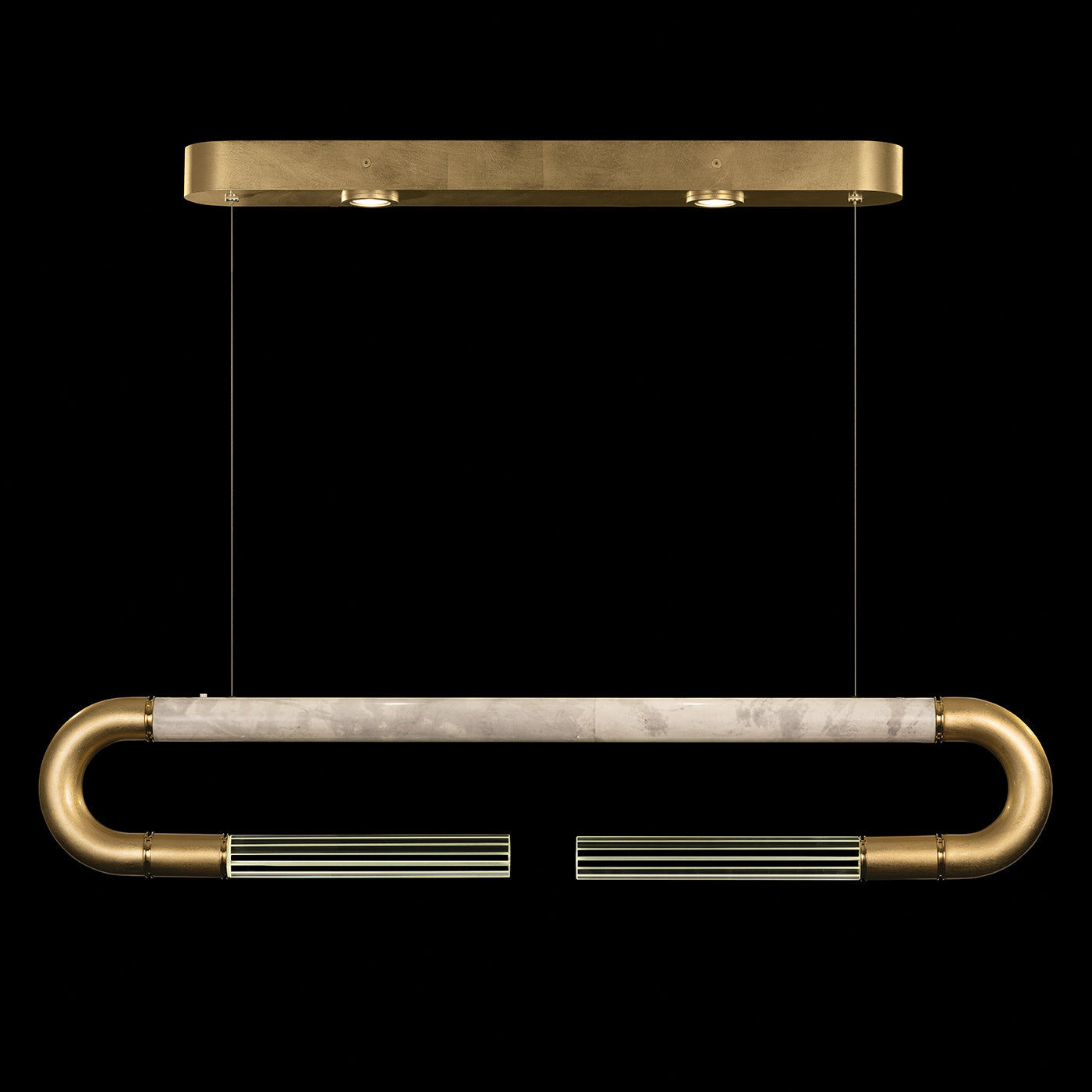 Antonia 52-Inch Sculptural Linear Pendant / Gold Leaf / Brass / Smoke