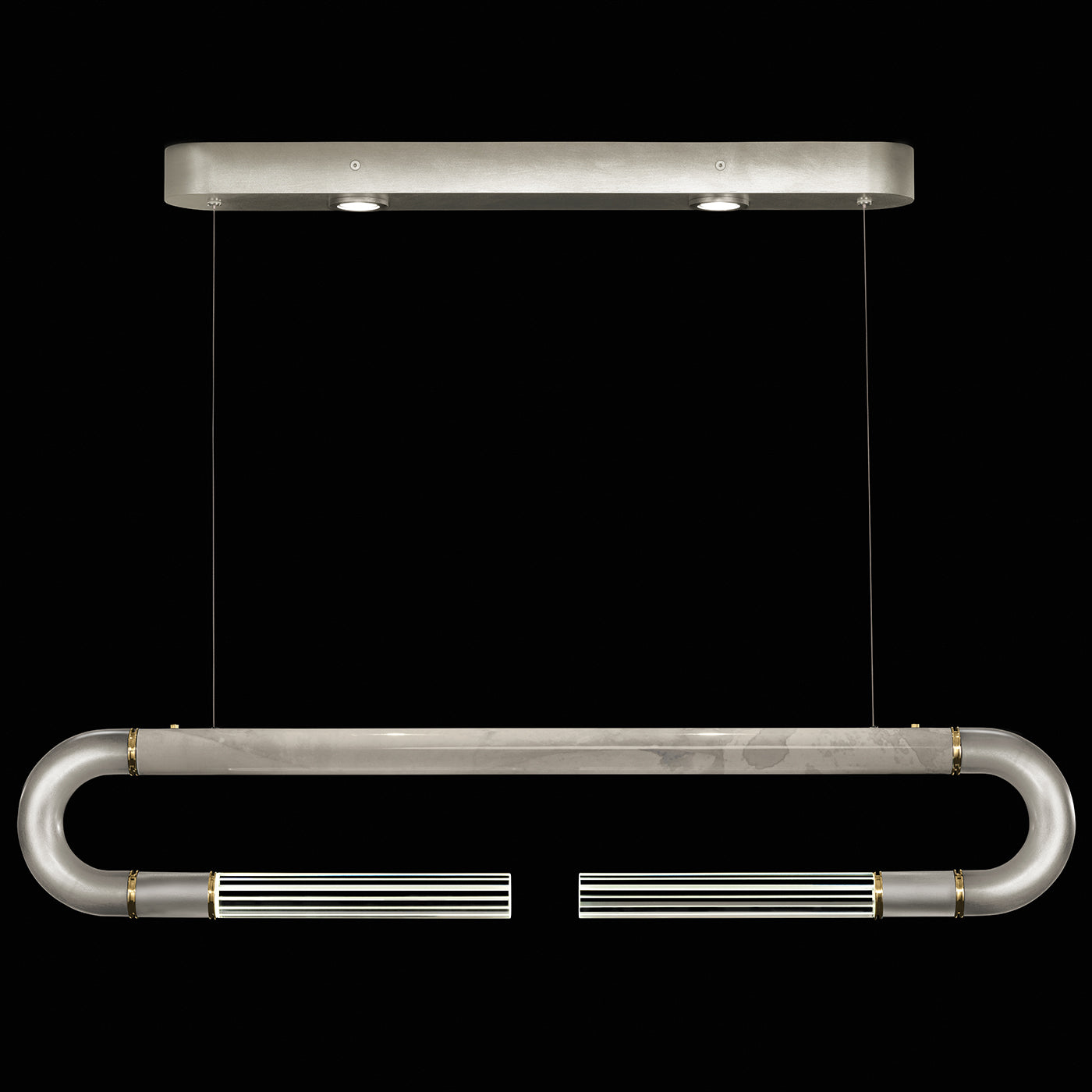 Antonia 52-Inch Sculptural Linear Pendant / Silver Leaf / Brass / Smoke