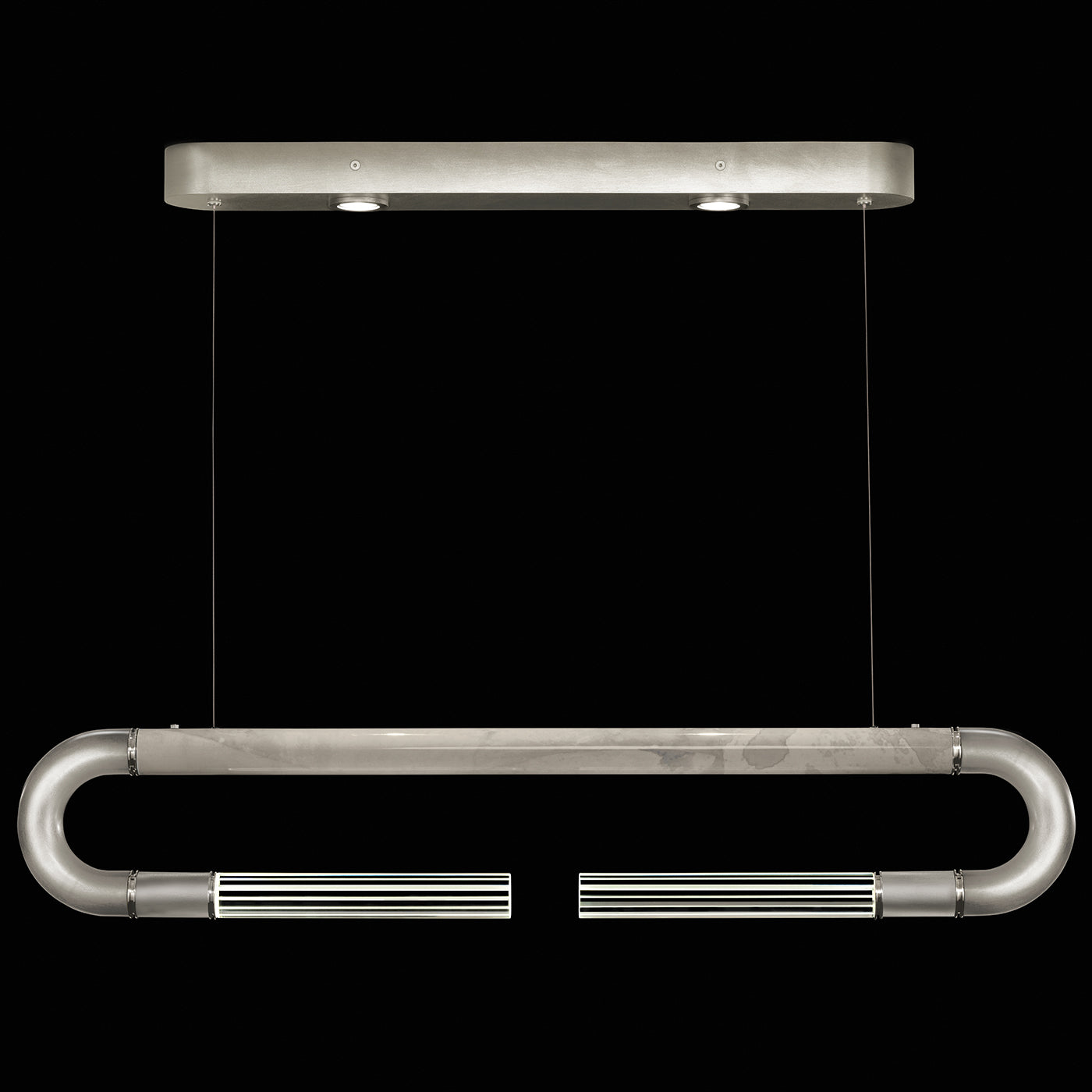 Antonia 52-Inch Sculptural Linear Pendant / Silver Leaf / Nickel / Smoke