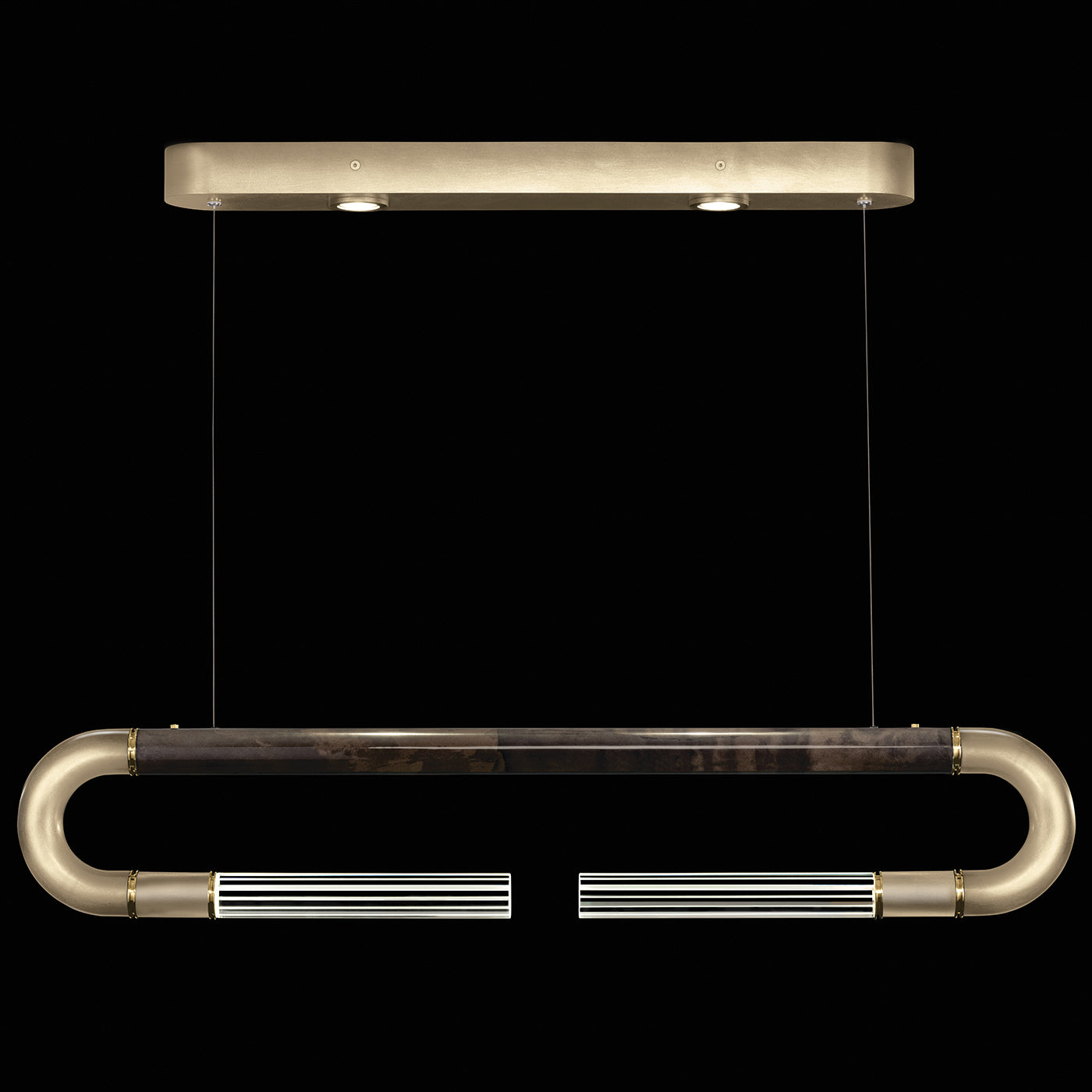 Antonia 52-Inch Sculptural Linear Pendant / Soft Gold Leaf / Brass / Charcoal