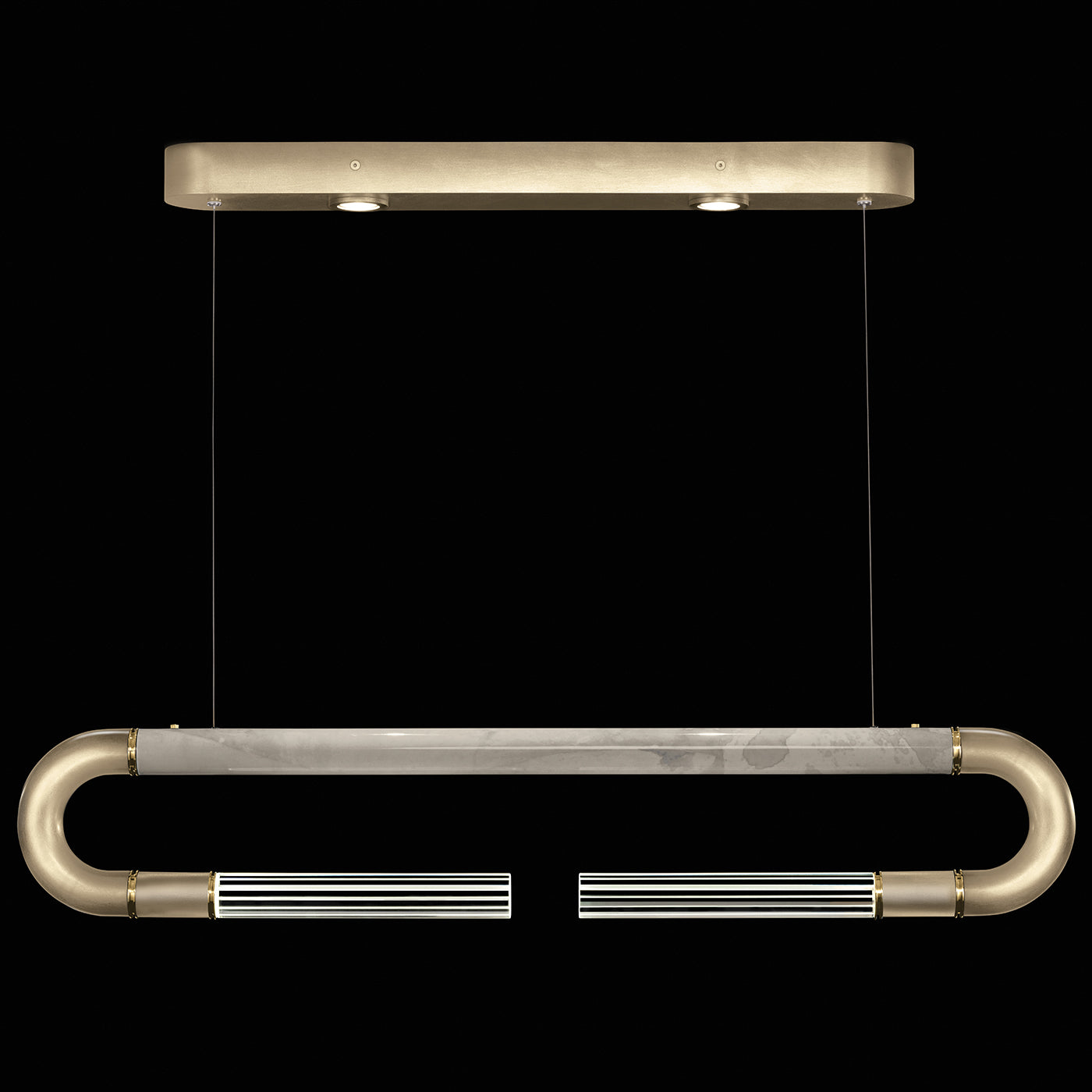 Antonia 52-Inch Sculptural Linear Pendant / Soft Gold Leaf / Brass / Smoke