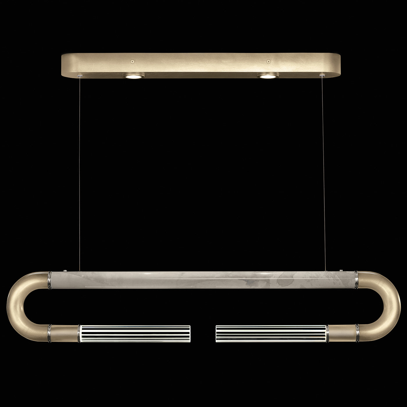 Antonia 52-Inch Sculptural Linear Pendant / Soft Gold Leaf / Nickel / Smoke