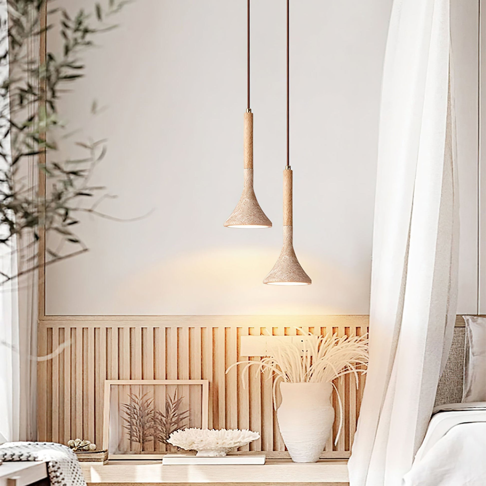 Aplomb Travertine and Wood Pendant