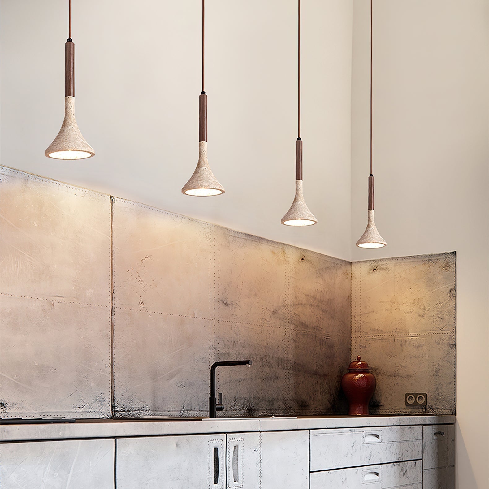 Aplomb Travertine and Wood Pendant
