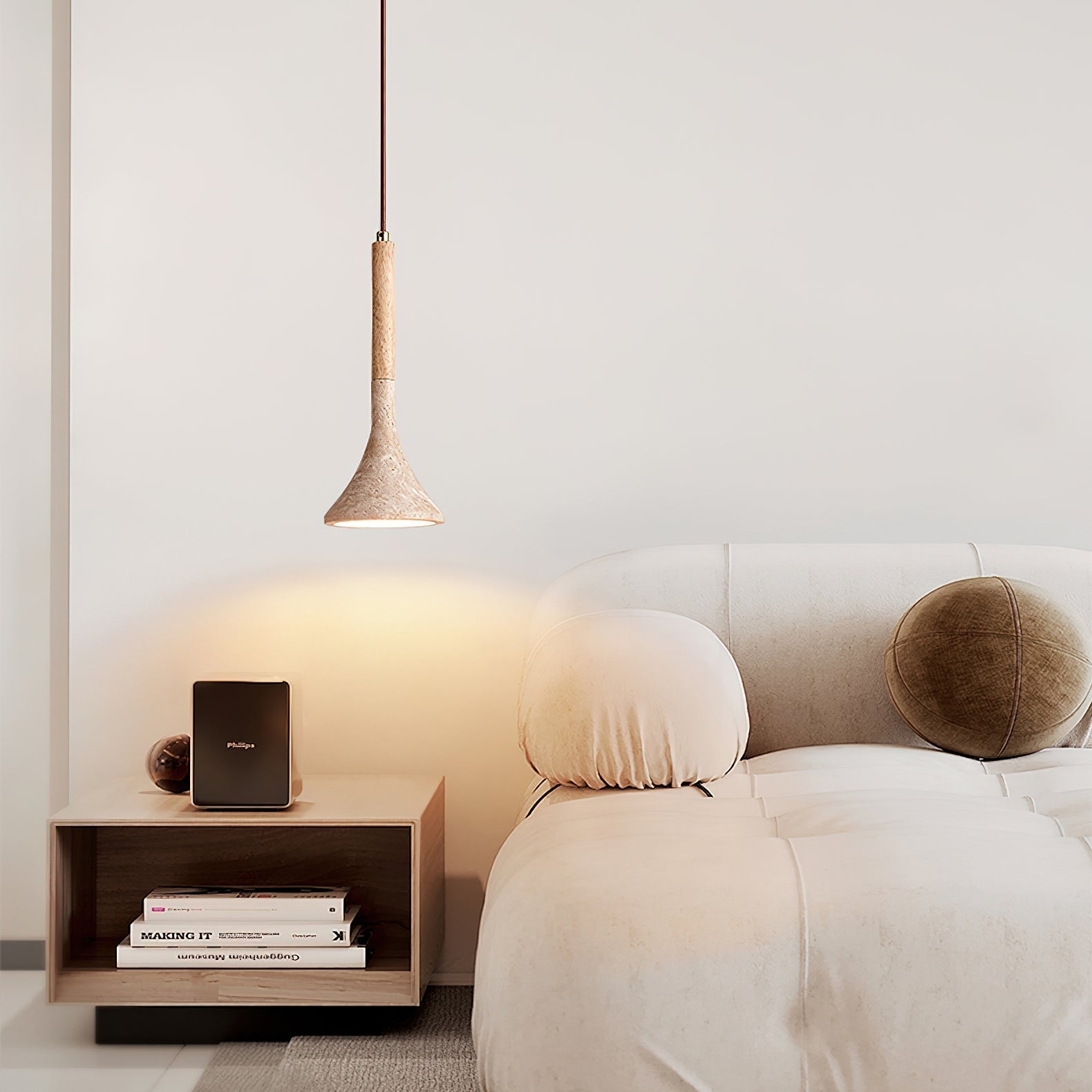 Aplomb Travertine and Wood Pendant