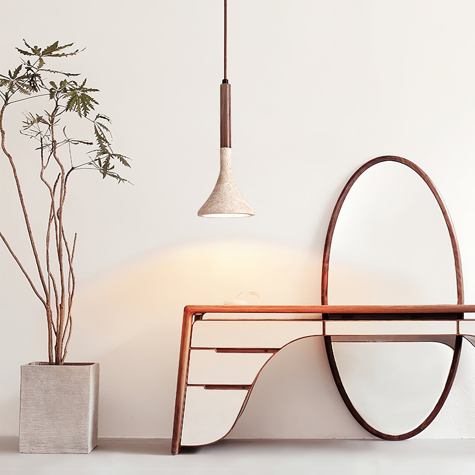 Aplomb Travertine and Wood Pendant