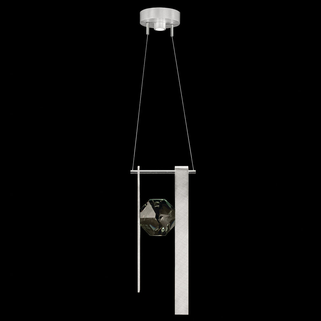 Aria Faceted Crystal Charm Pendant / Brushed Silver