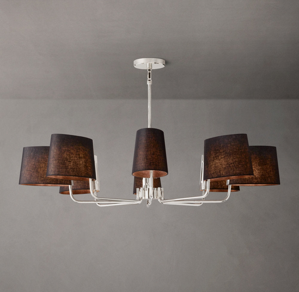 Black Linen Shade Brass Chandelier