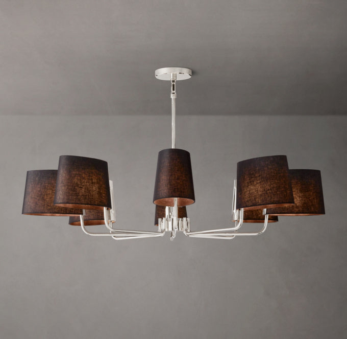 Black Linen Shade Brass Chandelier