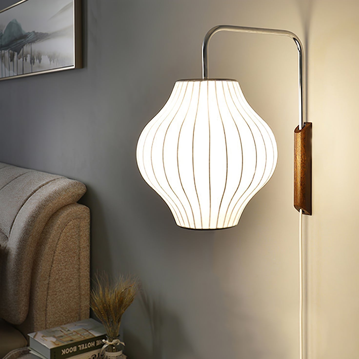 Bubble Ball Adjustable Wall Sconce / ∅ 10″ x H 14.2″ / Dia 26cm x H 36cm / White & Walnut / AU Plug
