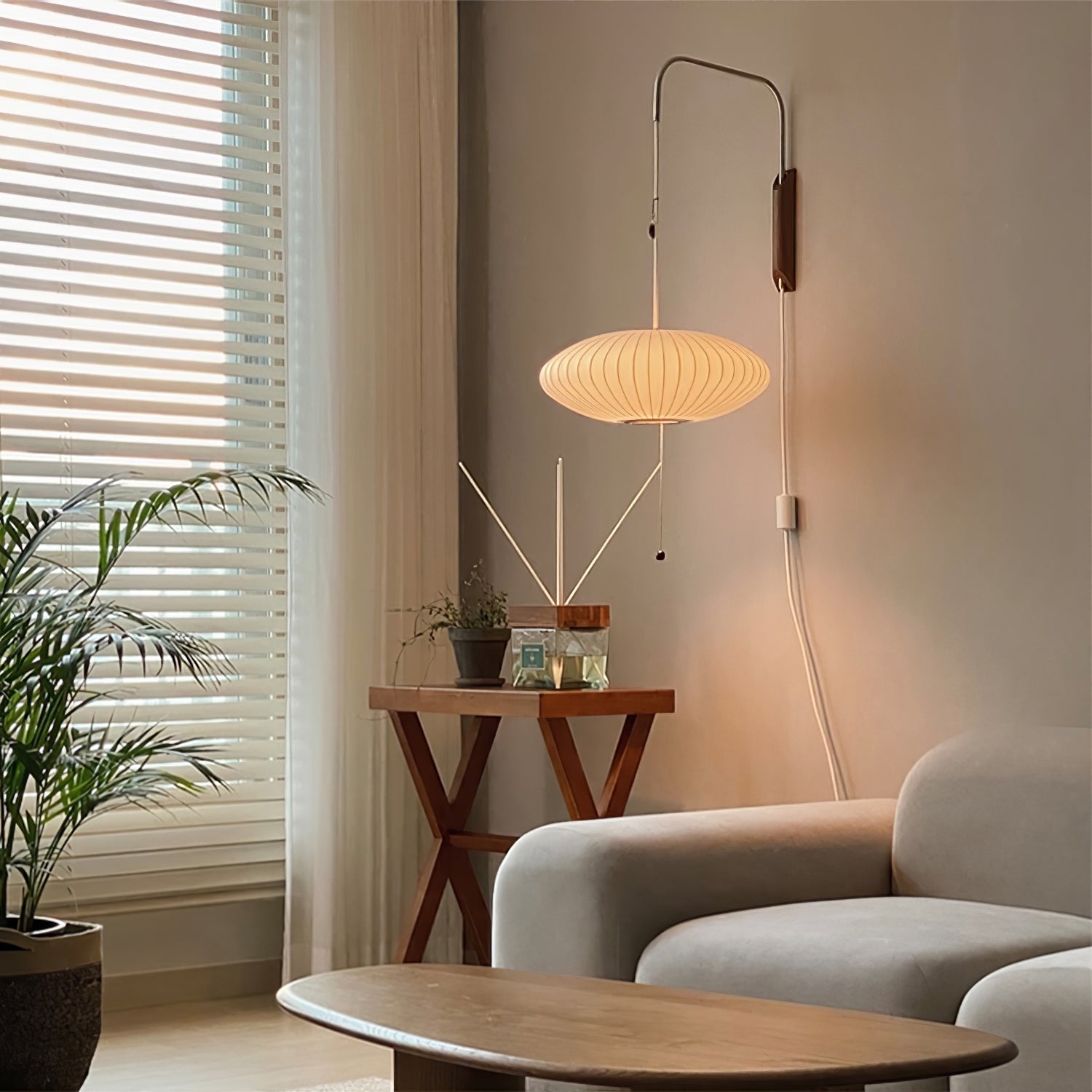 Bubble Ball Adjustable Wall Sconce / ∅ 11.8″ x H 11.8″ / Dia 30cm x H 30cm / White & Walnut / US Plug