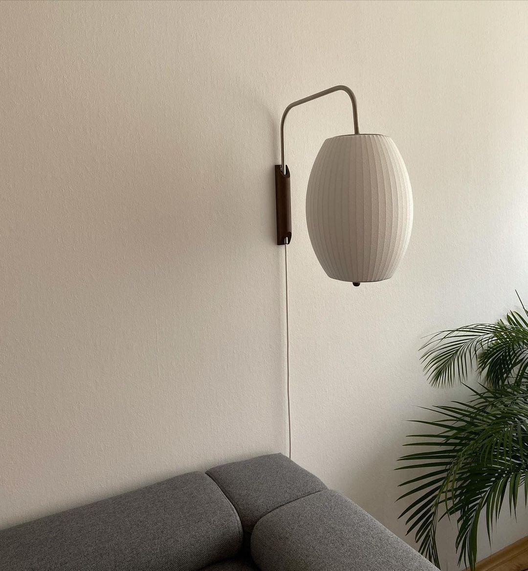 Bubble Ball Adjustable Wall Sconce / Dia 30cm x H 30cm Set of 2 / White & Walnut / UK Plug