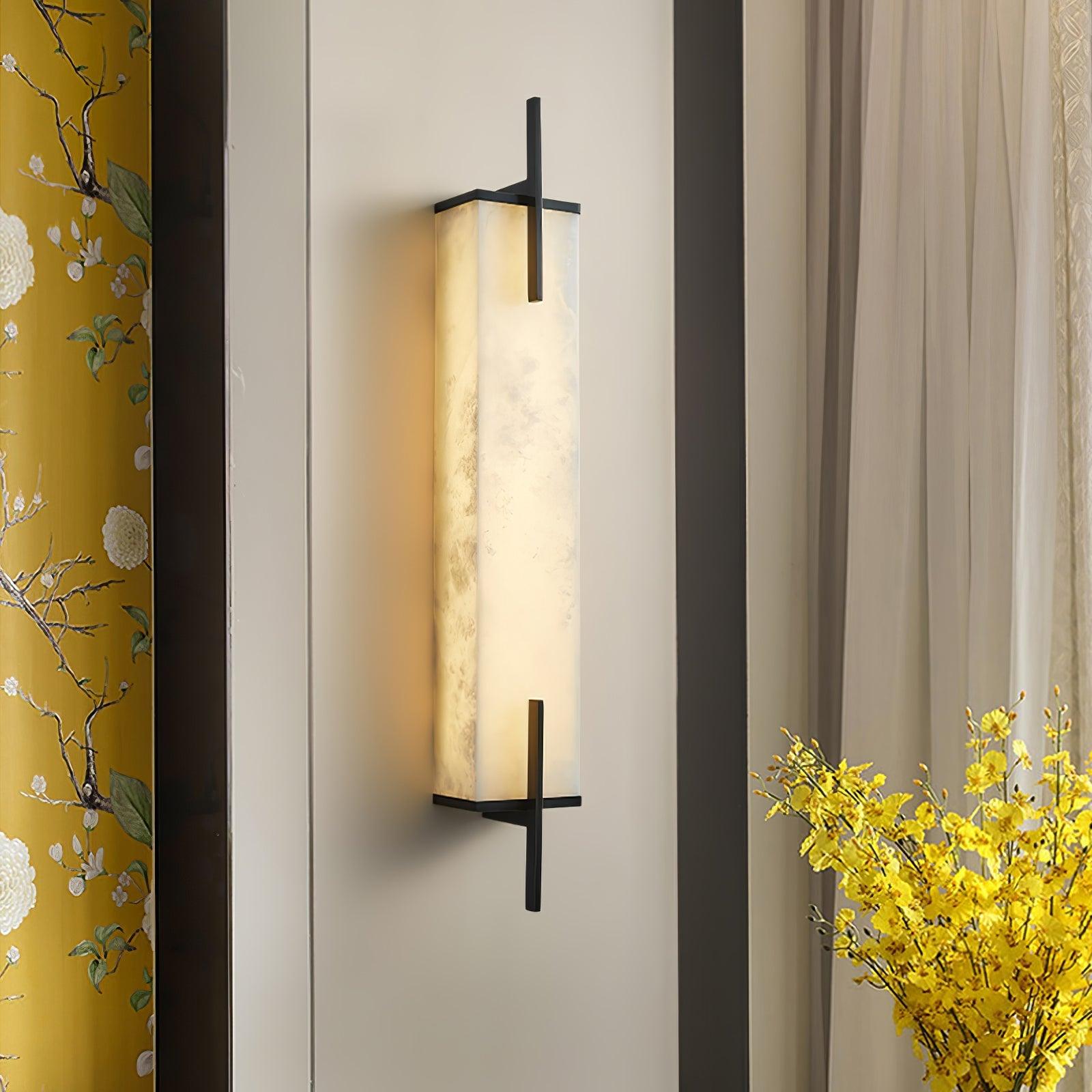 Calliope Tall Alabaster Wall Sconce / ∅ 4.7″ x H 31.5″ / Dia 12cm x H 80cm / White+Black / Warm Light