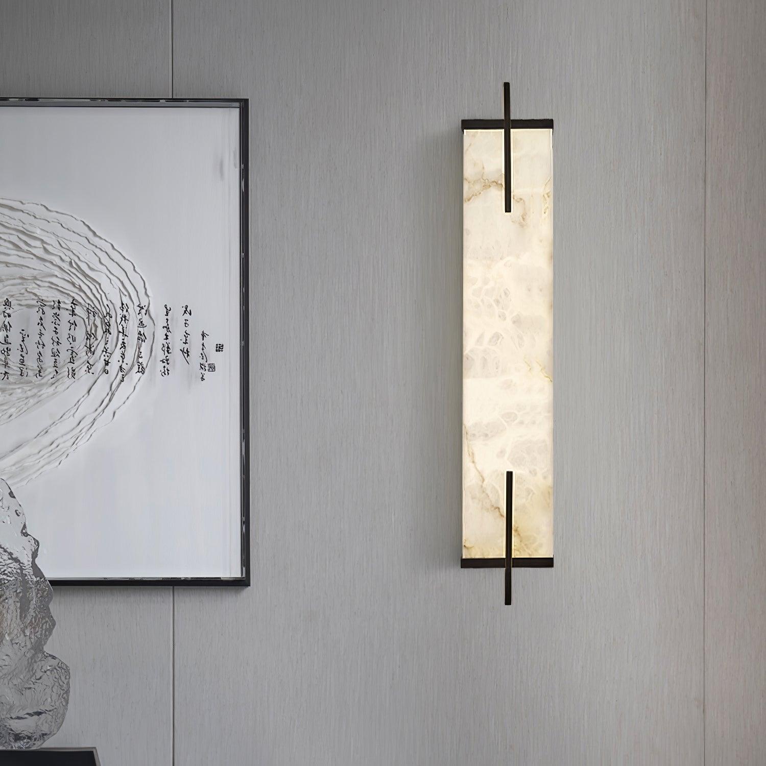 Calliope Tall Alabaster Wall Sconce / ∅ 4.7″ x H 31.5″ Set of 2 / White+Black / Warm Light
