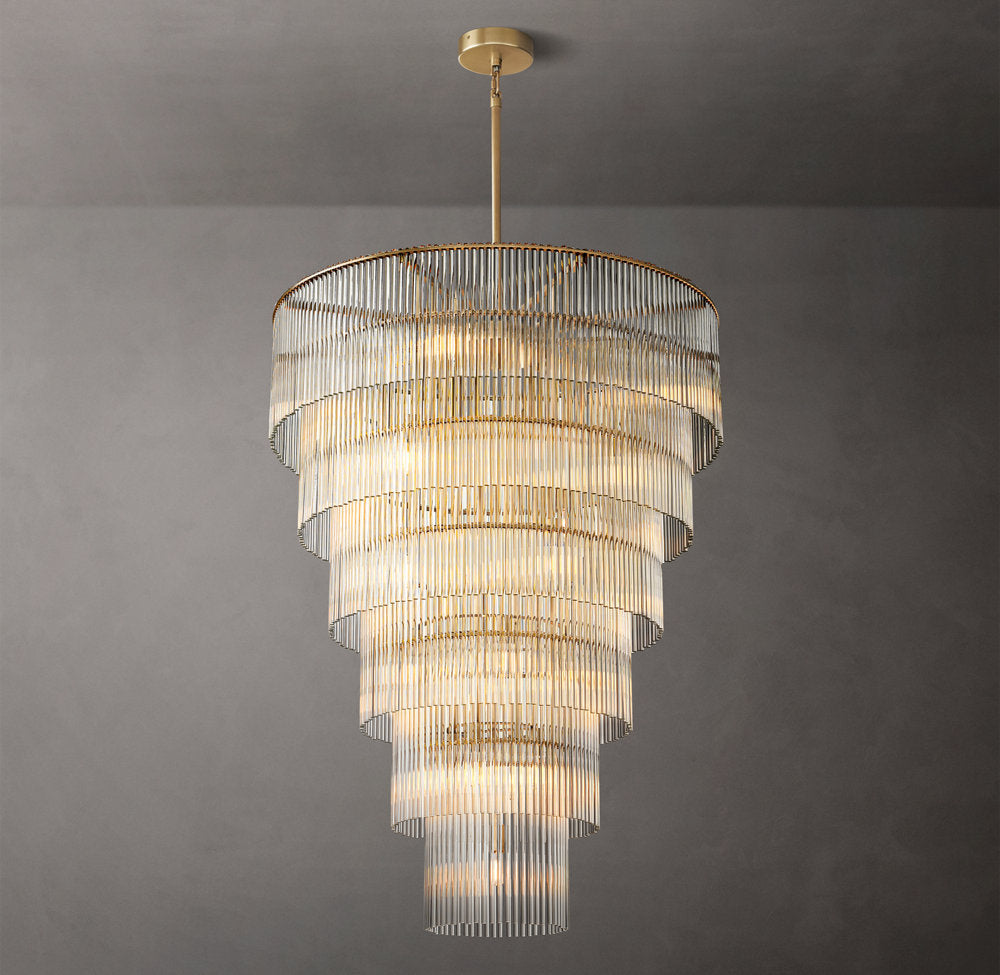 Carved Crystal Rod Foyer Chandelier