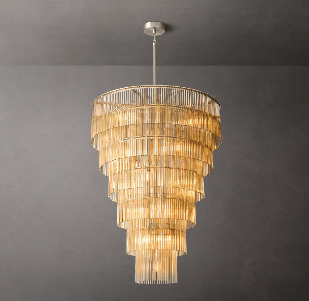 Carved Crystal Rod Foyer Chandelier