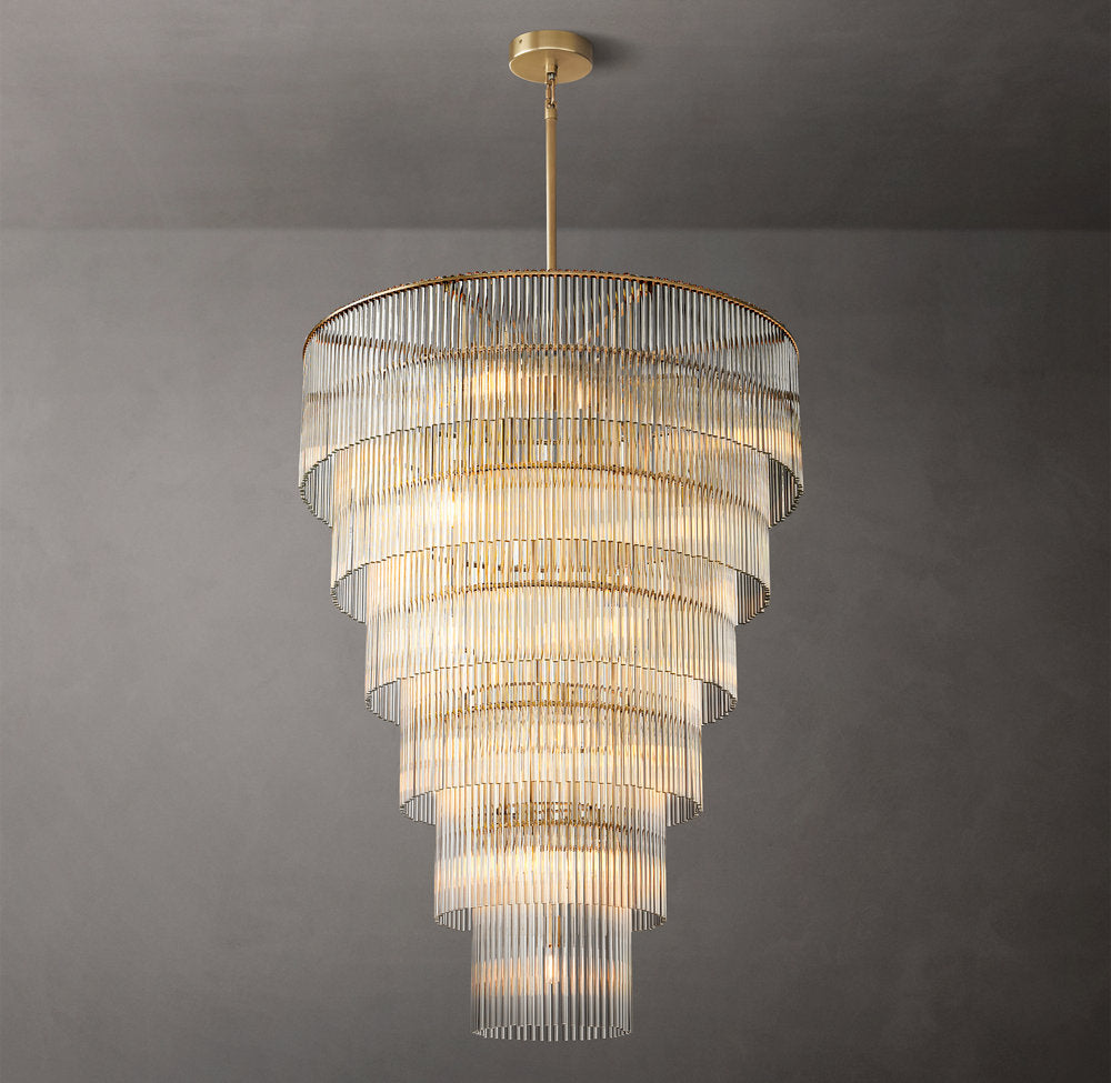 Carved Crystal Rod Foyer Chandelier