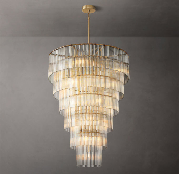 Carved Crystal Rod Foyer Chandelier
