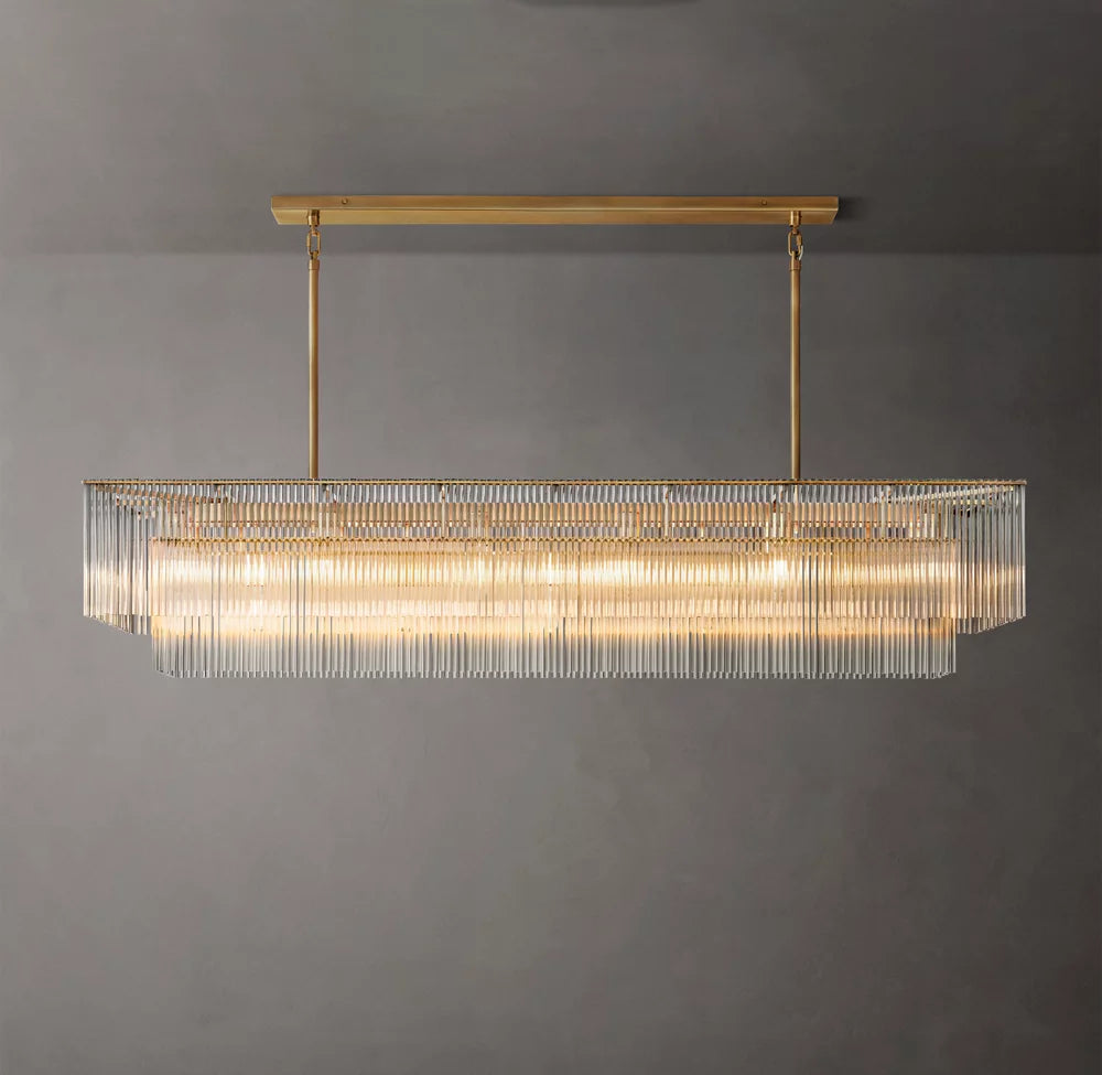 Carved Crystal Rod Grand Island Chandelier