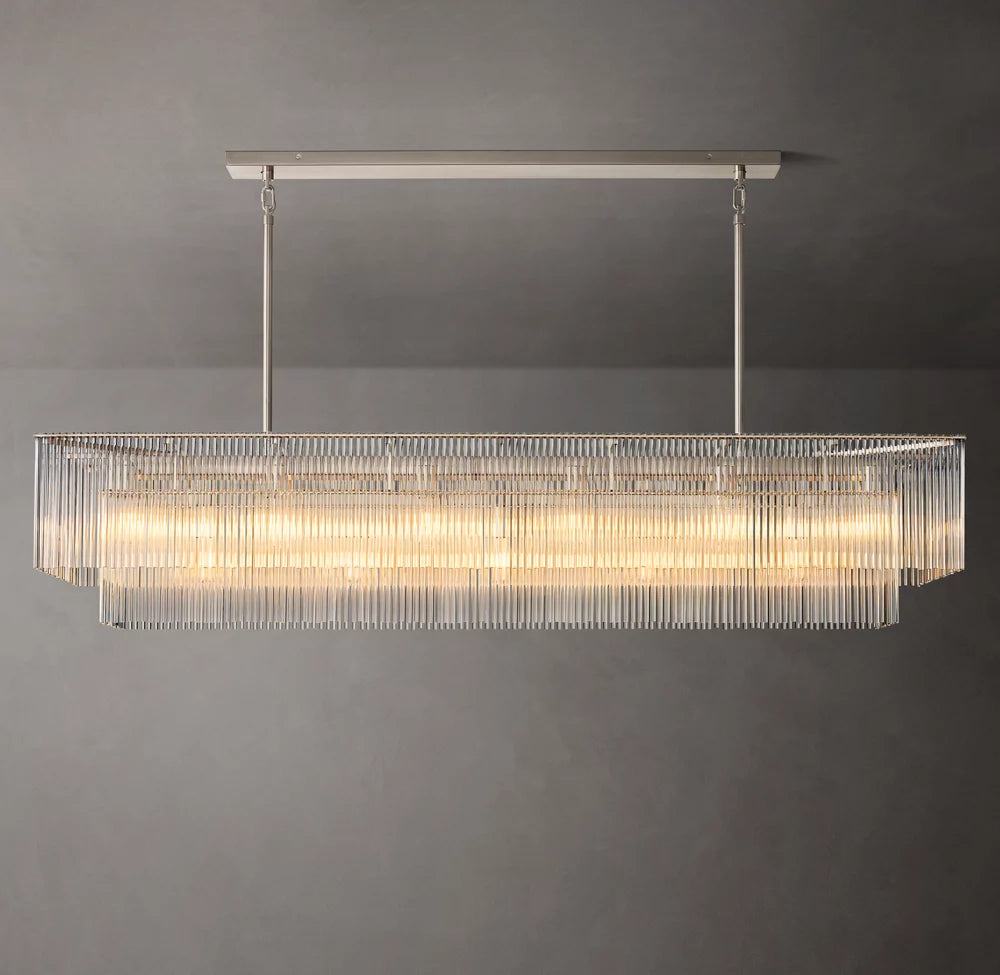 Carved Crystal Rod Grand Island Chandelier